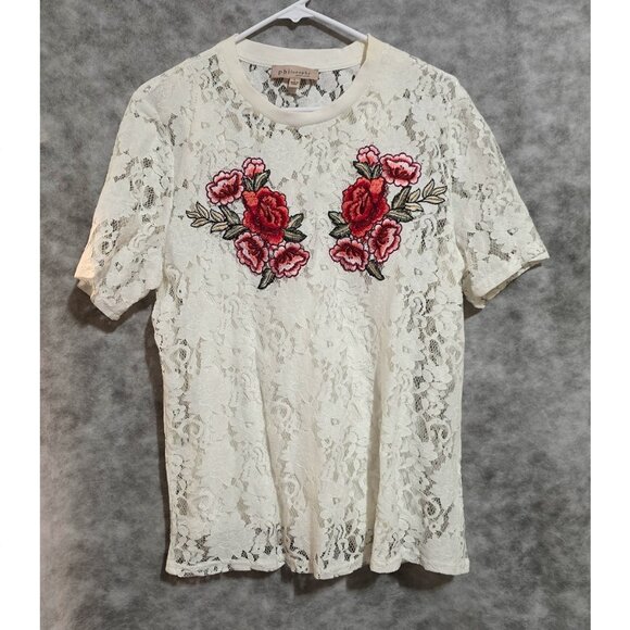 Philosophy Lace Top Sz L Embroidered roses knit lining - Picture 1 of 2